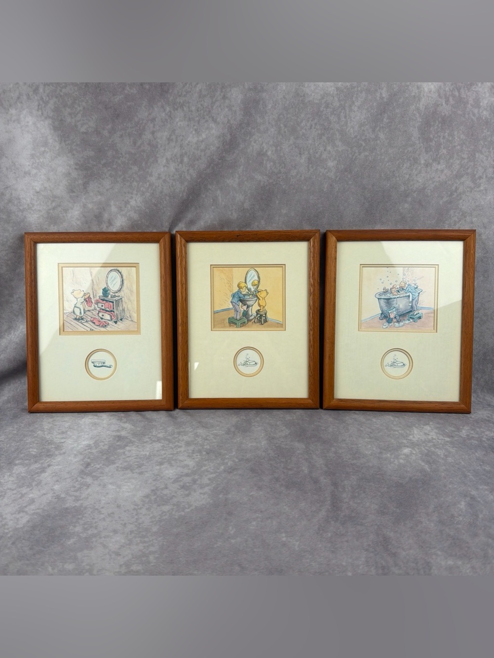 Vintage Disney Classic Winnie the Pooh Framed Wall Art Prints Set of 3 USA